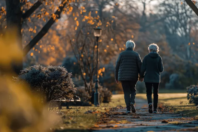 pareja caminando afuera